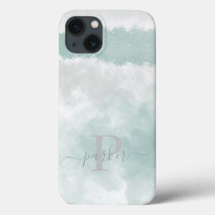 Monogram Green Elegant Watercolor iPhone 13 Case