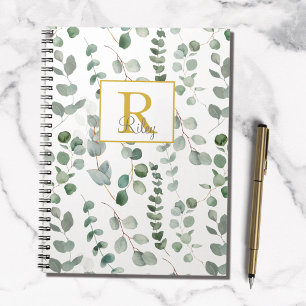 Monogram Green Eucalyptus Leaves Notebook