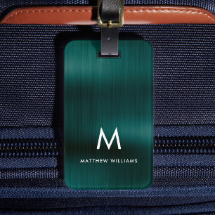 Monogram Green Faux Metal Steel Styled Custom Luggage Tag