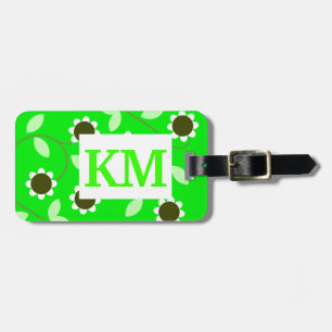 Monogram Green Floral Luggage Tag