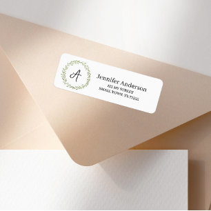 Monogram Green Floral Wreath Address