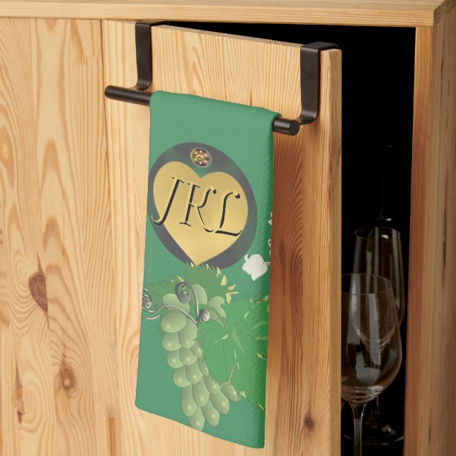Monogram Green Fruit and Floral Tea Towel (Thirds Fold)