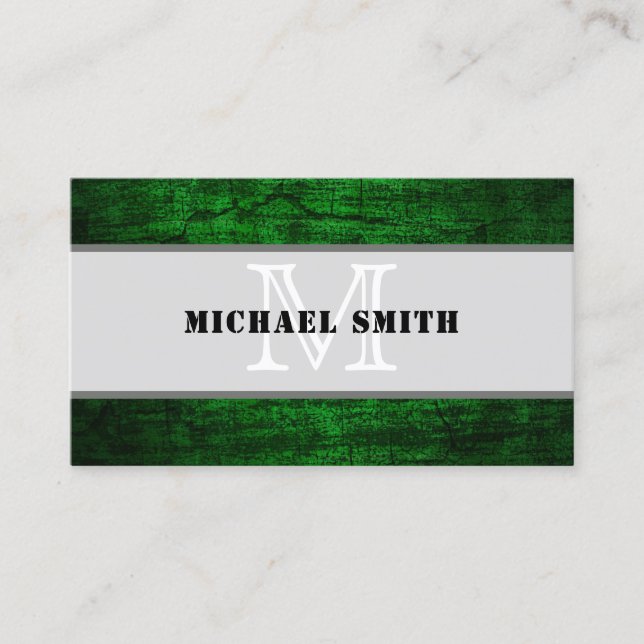 Monogram Green Grunge Background #2 Business Card (Front)