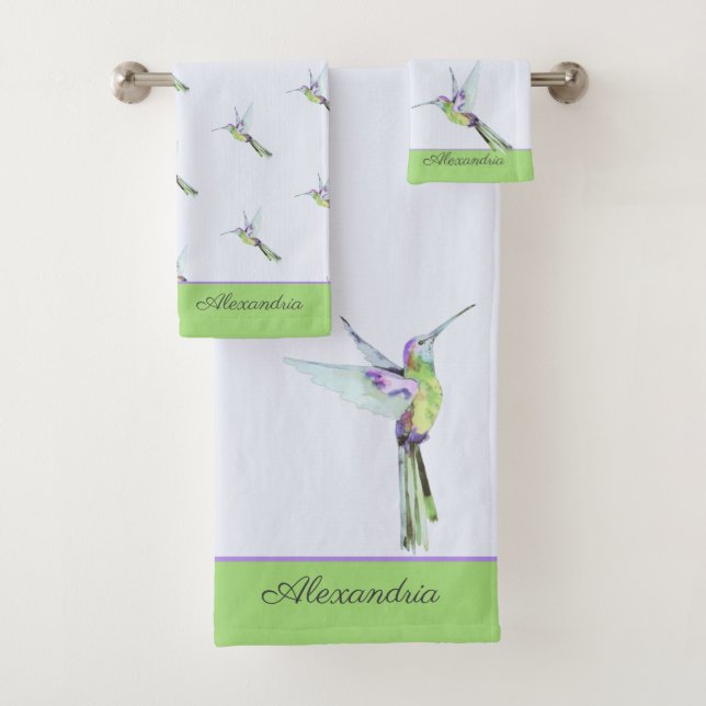 Monogram  green Hummingbird Towel (Insitu)