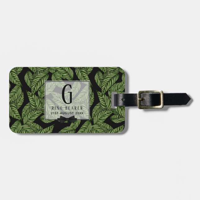 Monogram Green Leaf Tropical RING BEARER Luggage Tag (Front Horizontal)