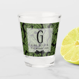 Monogram Green Leaf Tropical RING BEARER Wedding Shot Glass