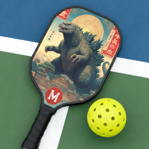 Monogram Green Lizard Monster Retro Trendy Pickleball Paddle