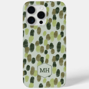 Monogram Green Modern Watercolor Dot Pattern iPhone 15 Pro Max Case