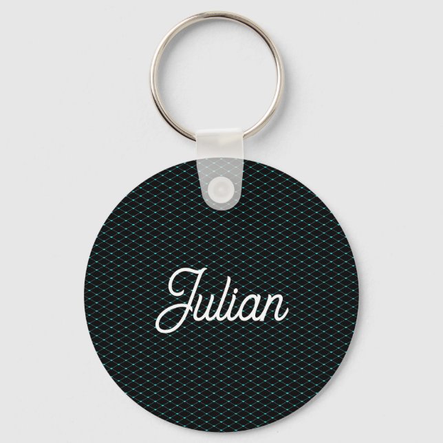 Monogram green net mesh on black key ring (Front)