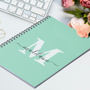 Monogram Green Notebook  Custom Initial & Name