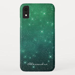 Monogram Green Ombre Sparkle Stars Midnight Sky Case-Mate iPhone Case