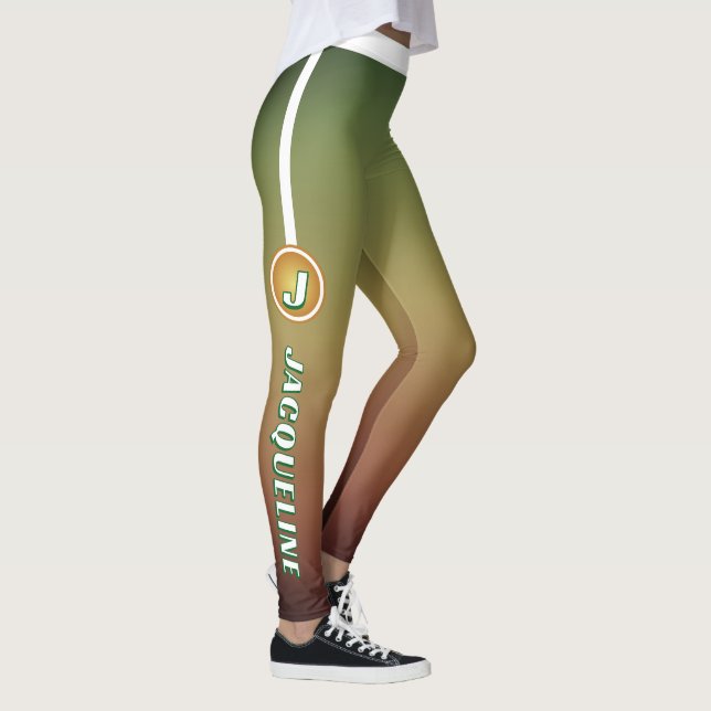 MONOGRAM GREEN Ombre with White Side Stripe Leggings (Right)