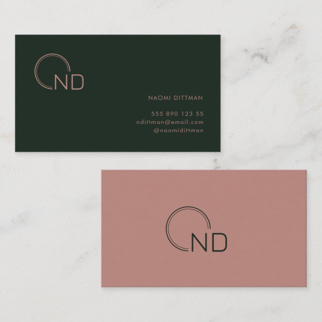 Monogram Green Rose Minimalist Personal Business Card (Front/Back)