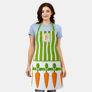 Monogram Green Stripe with Carrots Garden Girl  Apron