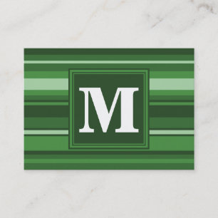 Monogram green stripes business card