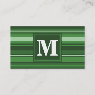 Monogram green stripes business card