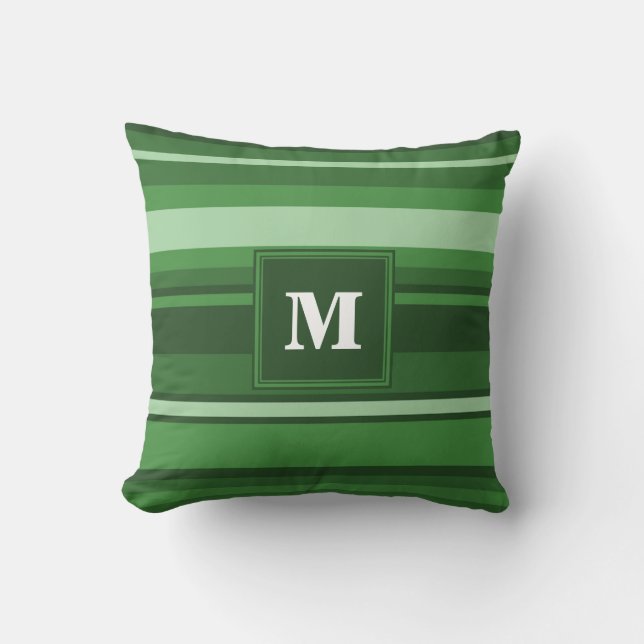 Monogram green stripes cushion (Front)