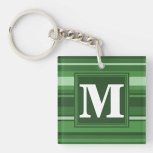Monogram green stripes key ring