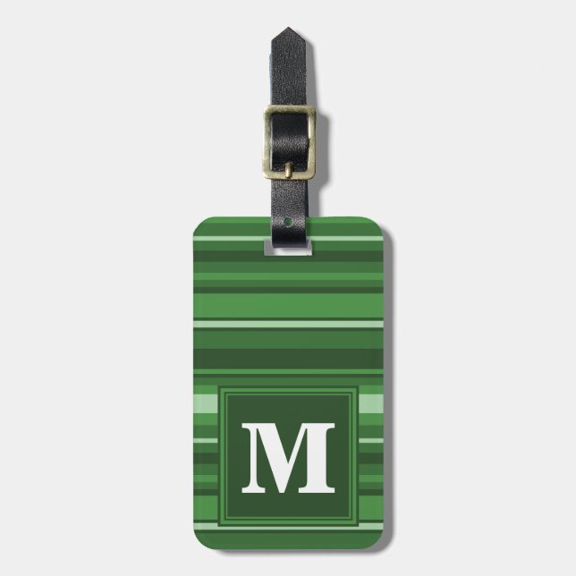 Monogram green stripes luggage tag (Front Vertical)