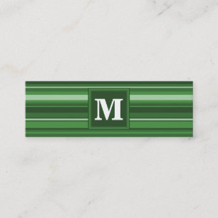 Monogram green stripes mini business card
