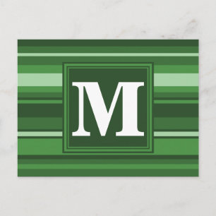 Monogram green stripes postcard