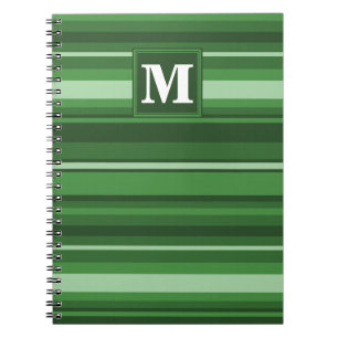 Monogram green stripes spiral notebook
