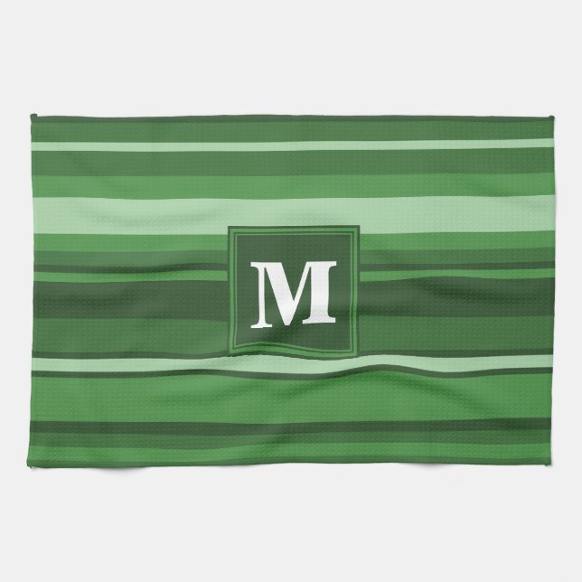 Monogram green stripes tea towel (Horizontal)