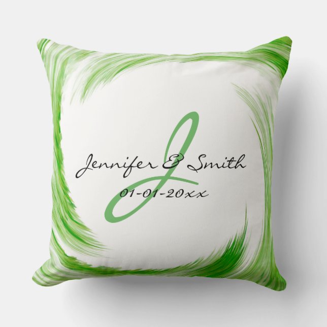 Monogram Green Swirl Abstract Art #2 Cushion (Front)