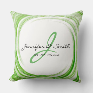 Monogram Green Swirl Abstract Art #3 Cushion