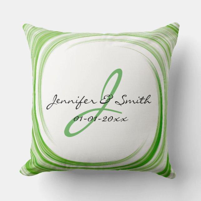Monogram Green Swirl Abstract Art #3 Cushion (Front)