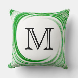 Monogram Green Swirl Abstract Cushion
