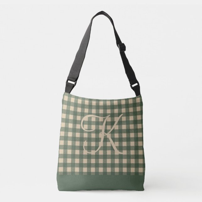Monogram Green Tan Buffalo Plaid Rustic Country  Crossbody Bag (Front)