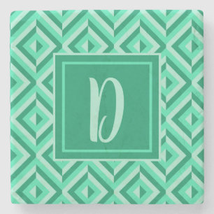 Monogram Green Three-Tone Diamond Pattern Stone Coaster