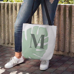 Monogram Green Tropical Palm Leaf Custom Tote Bag