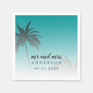 Monogram Green Tropical Palm Tree Beach Wedding Napkin