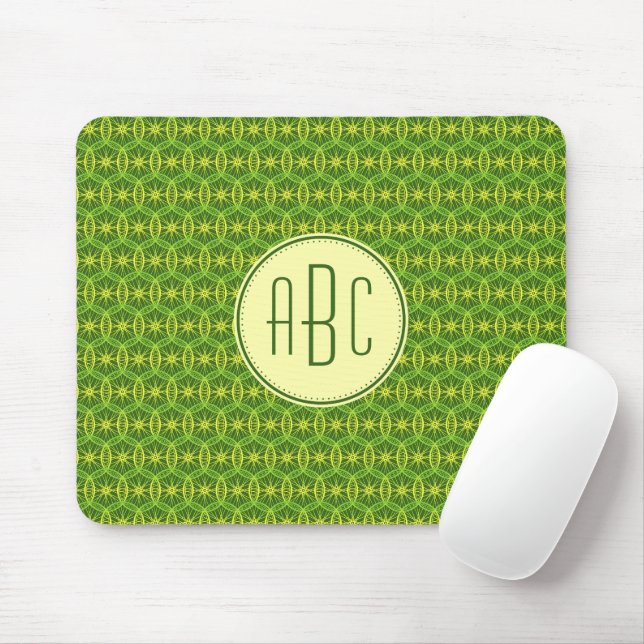 Monogram green yellow bicycle wheel pattern mouse pad (With Mouse)