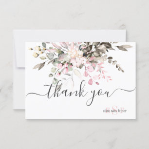 Monogram Greenery Blush Eucalyptus Fall Foliage Thank You Card