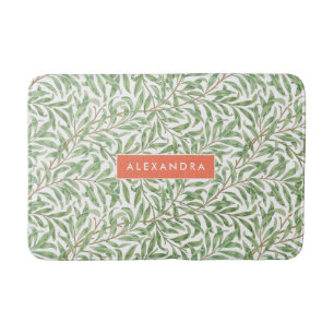 Monogram Greenery Botanical Pattern Green Orange Bath Mat