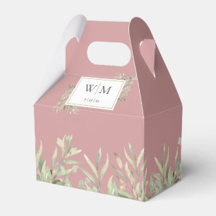 Monogram Greenery Foliage Dusty Rose Weddin Favour Box