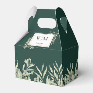 Monogram Greenery Foliage Emerald Green Wedding Favour Box