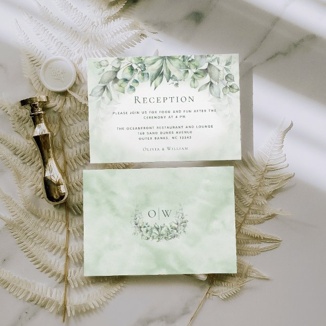 Monogram Greenery Watercolor Wedding Reception Enclosure Card (Creator Uploaded)