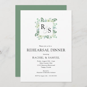 Monogram Greenery Wedding Rehearsal Dinner Invitation