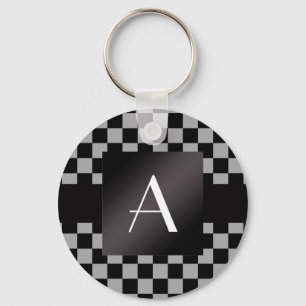 Monogram grey and black checkers key ring