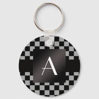 Monogram grey and black checkers key ring