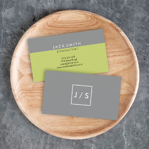 Monogram Grey and Green Modern Business Card
