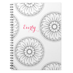 Monogram Grey and Pink Modern Medallion Pattern Spiral Notebook