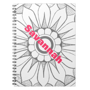 Monogram Grey and Pink Modern Medallion Pattern Spiral Notebook