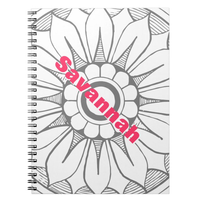 Monogram Grey and Pink Modern Medallion Pattern Spiral Notebook (Front)