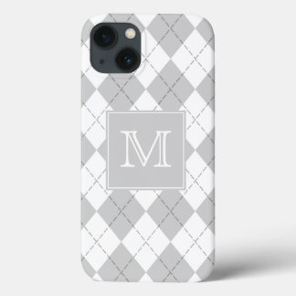 Monogram Grey and White Argyle iPhone 13 Case