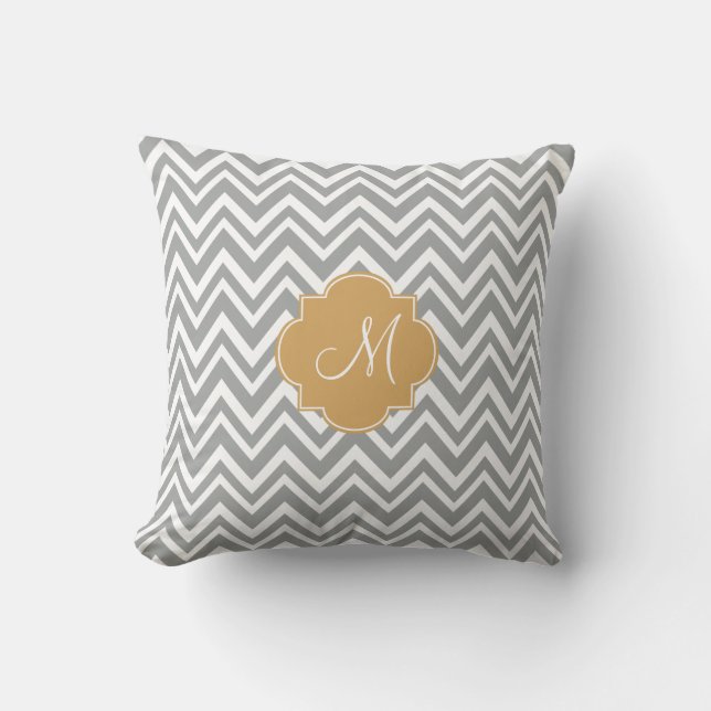 Monogram Grey and White Chevron Pattern with Gold Cushion (Front)